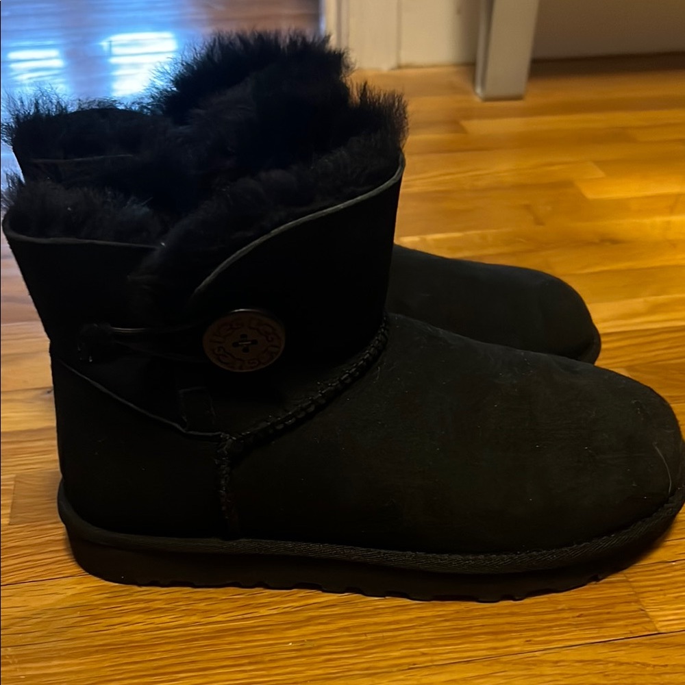 UGG Black Suede Ankle Booties with Sheepskin Lining